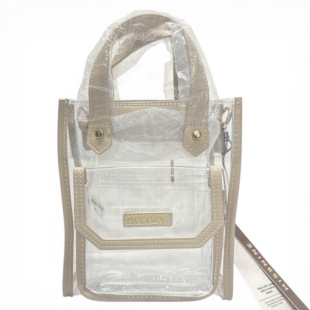 Clear Stadium Bag Crossbody Transparent Purse Beige Trim Missnine NEW